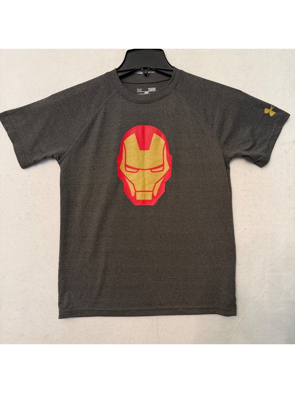 Under Armour Youth Large Loose Iron Man Marvel Gray T-Shirt Raglan